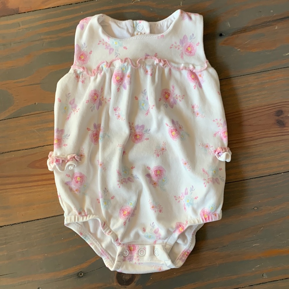 Floral Pima cotton bubble with ruffle bottom